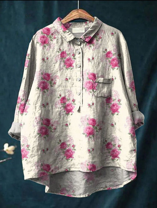 Elise | Klassisches Blumenshirt im Chemisier-Stil