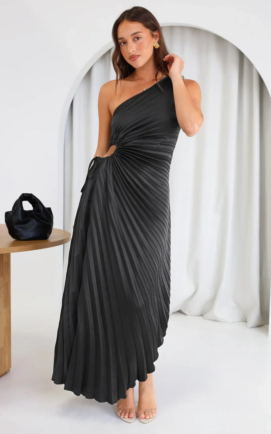 Lore | Elegantes One-Shoulder Midikleid mit fließenden Falten