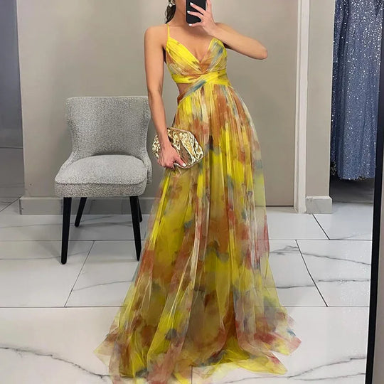 Giselle | Fließendes Maxikleid mit floralen Akzenten