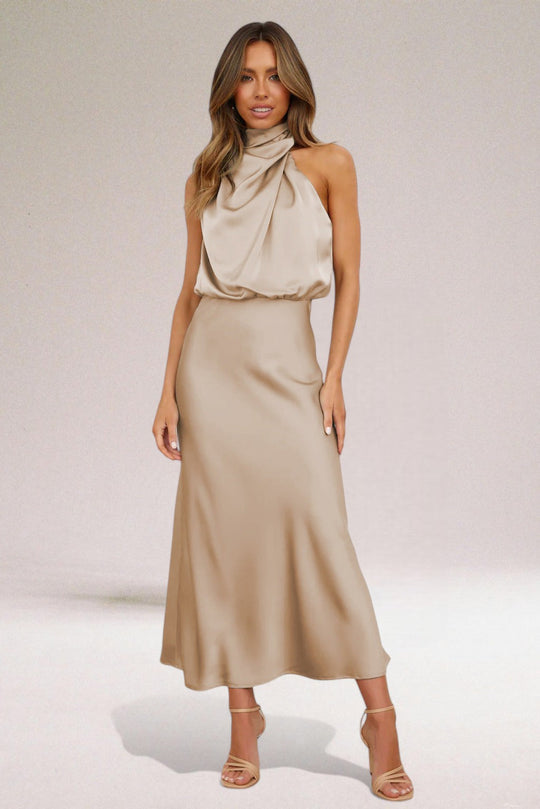 Flavia | Glamouröses Satin-Kleid mit Halterdesign
