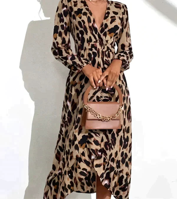 Margreet | Kleid mit Leopardenmuster und V-Ausschnitt