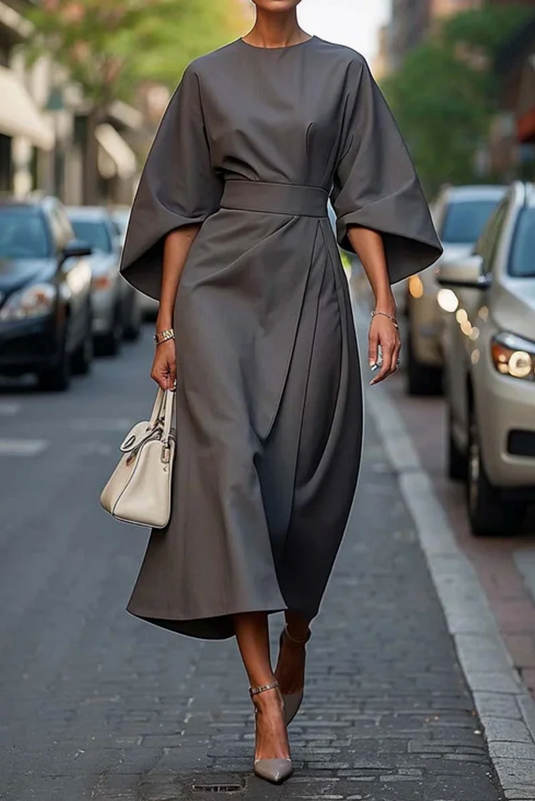 Rachele | Elegantes Kleid mit Laternenärmeln und Gürtel