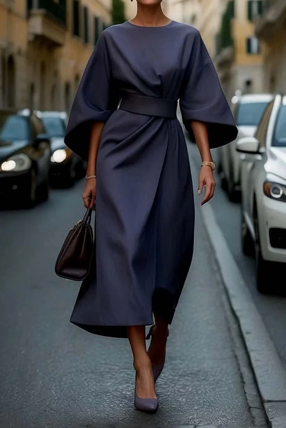 Rachele | Elegantes Kleid mit Laternenärmeln und Gürtel
