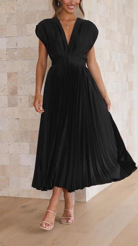 Renate | Elegantes Kleid mit fließendem Rock und V-Ausschnitt