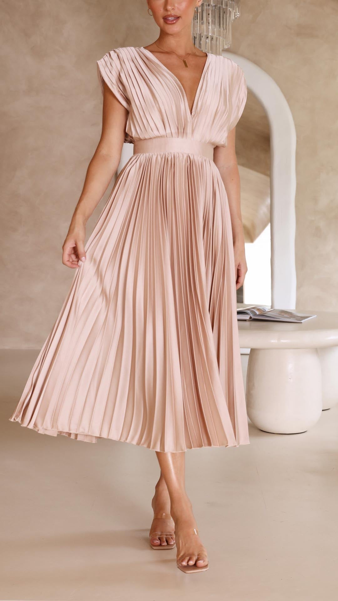 Renate | Elegantes Kleid mit fließendem Rock und V-Ausschnitt