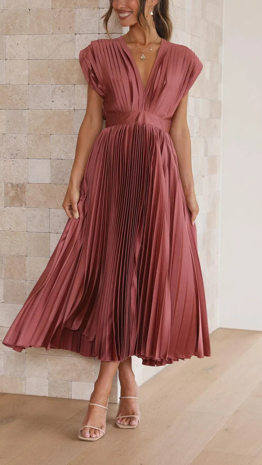 Renate | Elegantes Kleid mit fließendem Rock und V-Ausschnitt