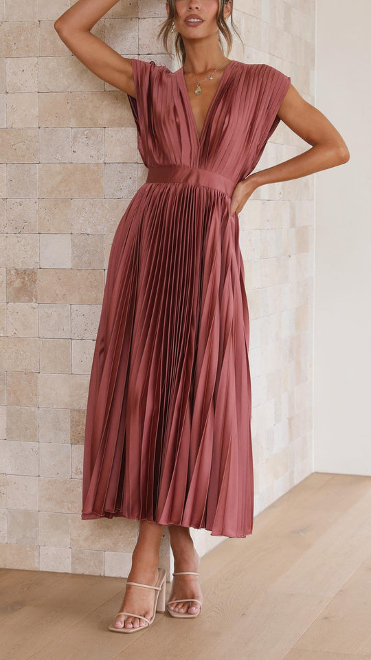 Renate | Elegantes Kleid mit fließendem Rock und V-Ausschnitt