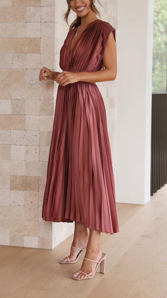 Renate | Elegantes Kleid mit fließendem Rock und V-Ausschnitt