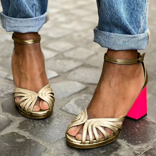 Juliane | Elegante Riemchen-Sandalen mit Blockabsatz
