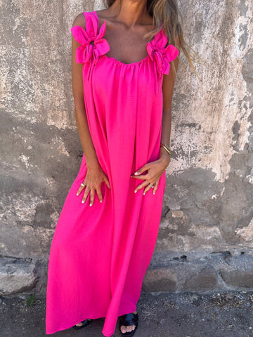 Livia | Damenkleid in einfarbigem Design mit Blumenmuster und U-Ausschnitt