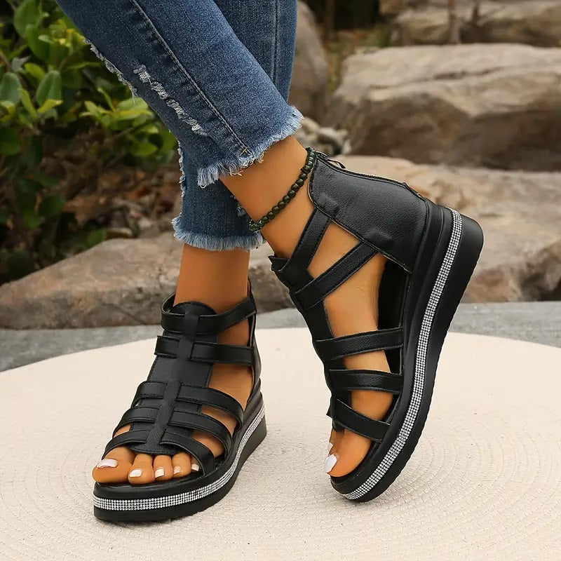 Margarete | Elegante Keilsandalette mit funkelndem Design für sonnige Tage