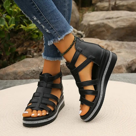 Margarete | Elegante Keilsandalette mit funkelndem Design für sonnige Tage