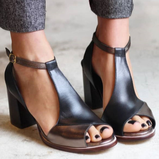 Friederike | Offene Absatzsandalen mit Patchwork-Details