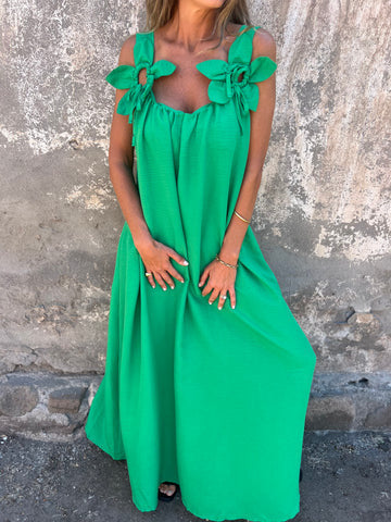 Livia | Damenkleid in einfarbigem Design mit Blumenmuster und U-Ausschnitt