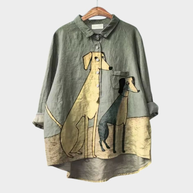 Wiebke | Luftige Oversize-Bluse mit Hundemotiv