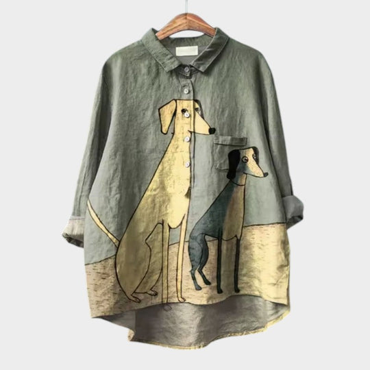 Wiebke | Luftige Oversize-Bluse mit Hundemotiv