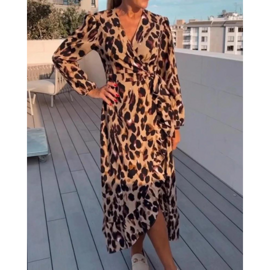 Margreet | Kleid mit Leopardenmuster und V-Ausschnitt