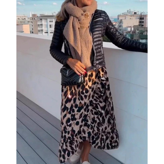 Margreet | Kleid mit Leopardenmuster und V-Ausschnitt