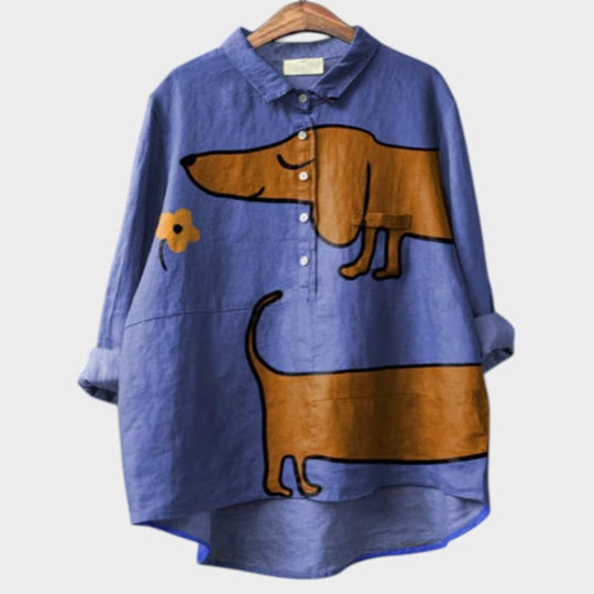 Wiebke | Luftige Oversize-Bluse mit Hundemotiv