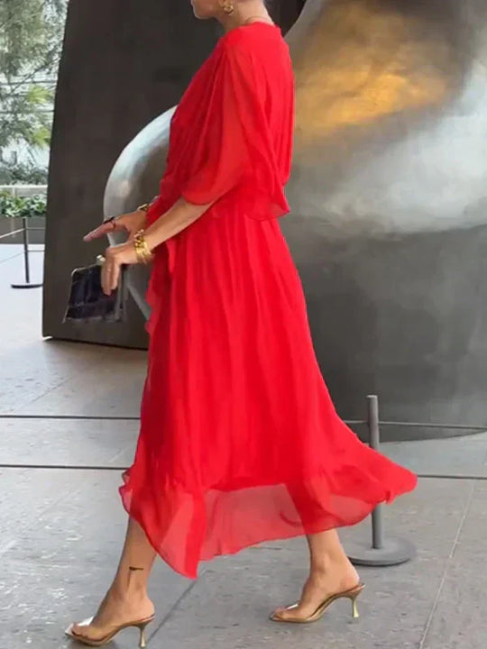 Monica | Luftiges Kleid mit V-Ausschnitt und fließender Silhouette