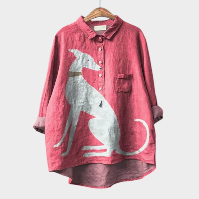 Wiebke | Luftige Oversize-Bluse mit Hundemotiv
