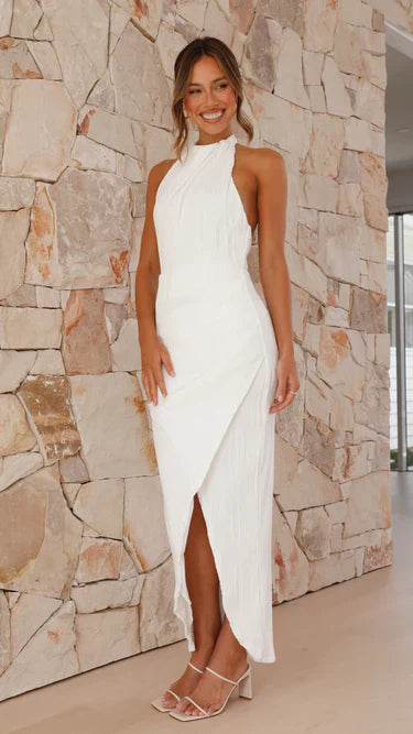 Regine | Elegantes plissiertes Abendkleid mit asymmetrischem Drapeé