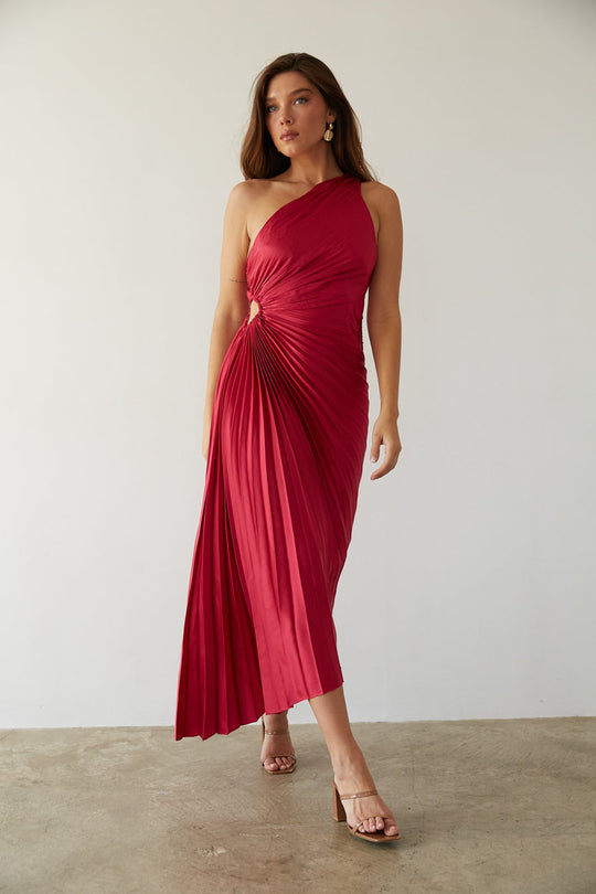 Lore | Elegantes One-Shoulder Midikleid mit fließenden Falten
