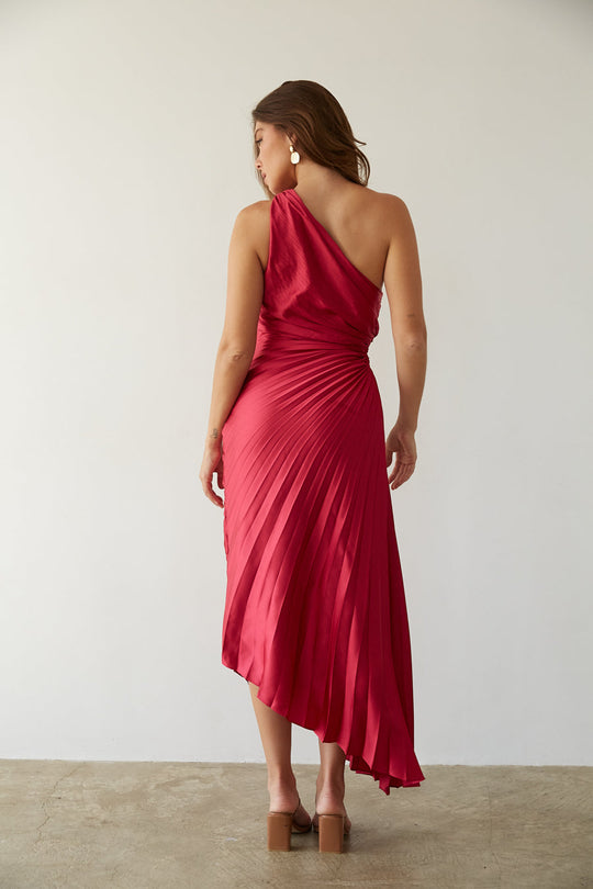 Lore | Elegantes One-Shoulder Midikleid mit fließenden Falten